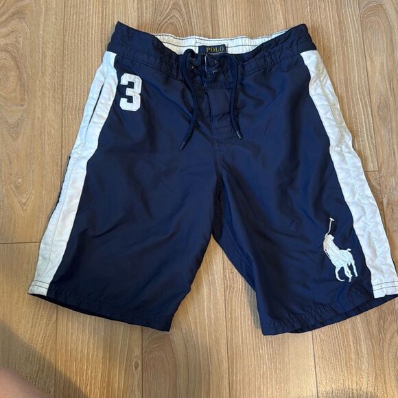boys polo ralph lauren blue and white #3 swim trunk size small (8) - Picture 1 of 10